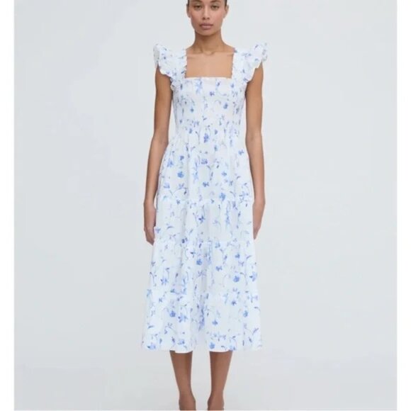 Hill House Ellie Nap Dress Blue Floral Ruffle Smocked Dress Sz XXL - Picture 12 of 12